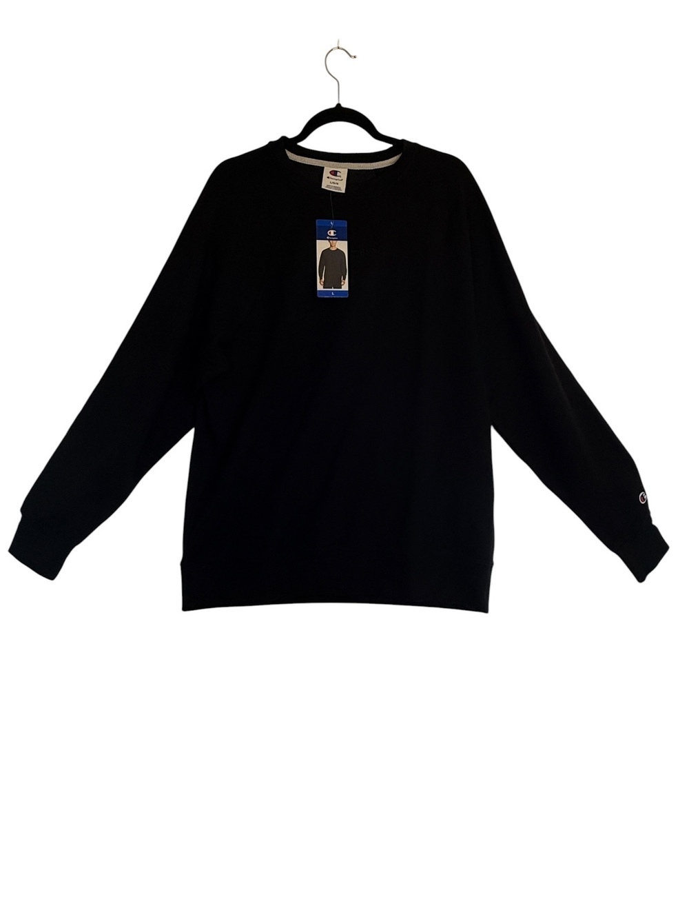 Champion Men's Black Crewneck Sweatshirt Size Large, Cotton Blend, NWT